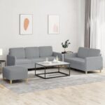 3 Piece Sofa Set with Cushions Light Grey Fabric