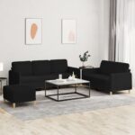 3 Piece Sofa Set with Cushions Black Fabric