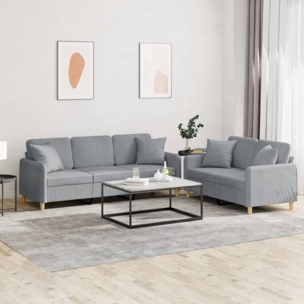 2 Piece Sofa Set with Pillows Light Grey Fabric