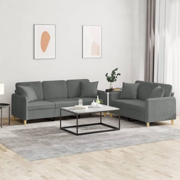 2 Piece Sofa Set with Pillows Dark Grey Fabric