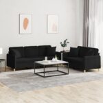 2 Piece Sofa Set with Pillows Black Fabric