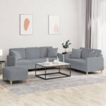 3 Piece Sofa Set with Pillows Light Grey Fabric