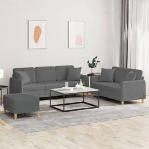 3 Piece Sofa Set with Pillows Dark Grey Fabric