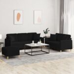 3 Piece Sofa Set with Pillows Black Fabric