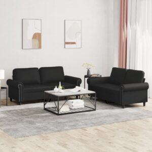 2 Piece Sofa Set with Cushions Black Faux Leather