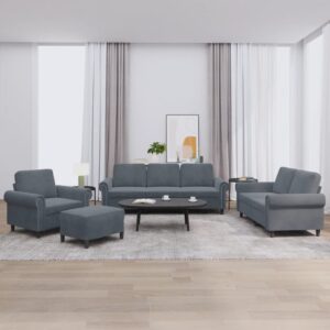 4 Piece Sofa Set with Cushions Dark Grey Velvet