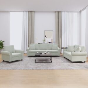 3 Piece Sofa Set with Pillows Light Grey Velvet