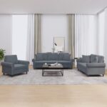 3 Piece Sofa Set with Pillows Dark Grey Velvet