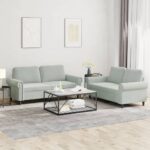 2 Piece Sofa Set with Cushions Light Grey Velvet