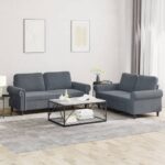 2 Piece Sofa Set with Cushions Dark Grey Velvet