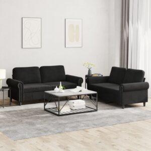 2 Piece Sofa Set with Cushions Black Velvet