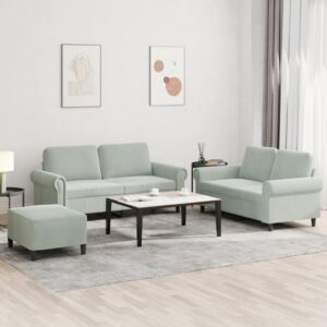 3 Piece Sofa Set with Cushions Light Grey Velvet