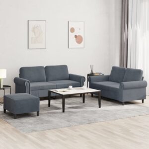 3 Piece Sofa Set with Cushions Dark Grey Velvet