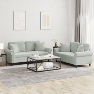 2 Piece Sofa Set with Pillows Light Grey Velvet