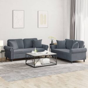 2 Piece Sofa Set with Pillows Dark Grey Velvet