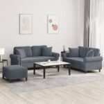 3 Piece Sofa Set with Pillows Dark Grey Velvet