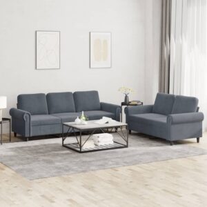 2 Piece Sofa Set with Cushions Dark Grey Velvet