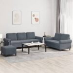 3 Piece Sofa Set with Cushions Dark Grey Velvet