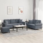 3 Piece Sofa Set with Pillows Dark Grey Velvet