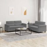 2 Piece Sofa Set with Cushions Dark Grey Microfibre Fabric