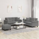 3 Piece Sofa Set with Pillows Dark Grey Microfibre Fabric