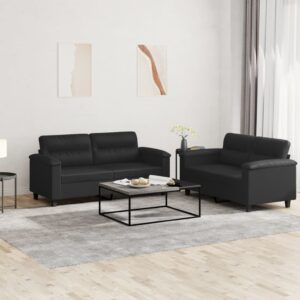 2 Piece Sofa Set with Cushions Black Faux Leather