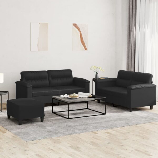 3 Piece Sofa Set with Cushions Black Faux Leather