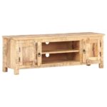 Solid Rough Mango Wood TV Cabinet with Flower Carved Design Doors and Ample Storage Space