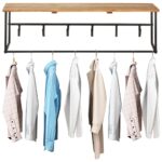 Solid Acacia Wood Wall Peg with Live Edge  Iron Coat Rack with Shelf  Natural Finish