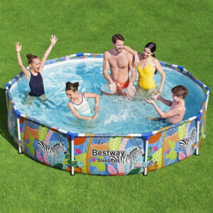 Steel Pro Above Ground Swimming Pool with Colourful Animal Graphics  Tritech Material  FrameLink System  Easy Setup  305x66 cm