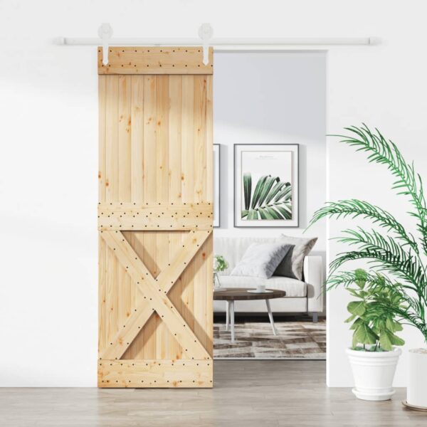 Sliding Door with Hardware Set 80x210 cm Solid Wood Pine