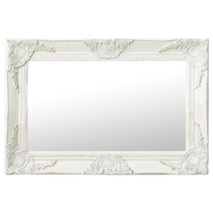 Classic White Baroque  Wall Mirror 60x40 cm - Decorative Wooden Frame with Bevelled Edge