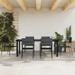 7 Piece Garden Dining Set Black Poly Rattan and Steel