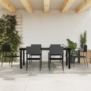 7 Piece Garden Dining Set Black Poly Rattan and Steel