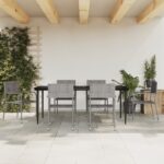 7 Piece Garden Dining Set Grey and Black Poly Rattan and Steel