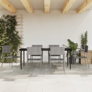 7 Piece Garden Dining Set Grey and Black Poly Rattan and Steel