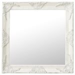 Classic White Baroque  Wall Mirror 60x60 cm - Decorative Wooden Frame