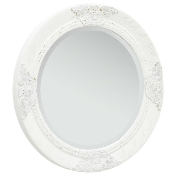 Classic White Baroque  Wall Mirror  50cm  Ornate Wooden Frame  Round Shape