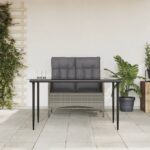 2 Piece Garden Dining Set with Cushions Grey Poly Rattan