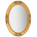 Classic Gold Wall Mirror Baroque  Oval Shape 50x70 cm with Mounting Hooks