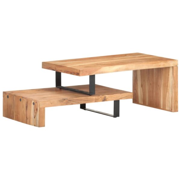 2 Piece Coffee Table Set Solid Acacia Wood with Iron Legs  Adjustable Length  Natural Finish