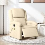 Electric Massage Recliner Chair Cream Fabric