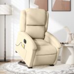 Electric Stand up Massage Recliner Chair Cream Fabric