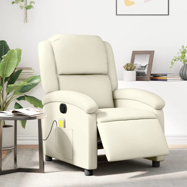 Electric Massage Recliner Chair Cream Faux Leather