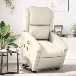 Stand up Massage Recliner Chair Cream Faux Leather