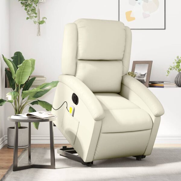 Electric Stand up Massage Recliner Chair Cream Faux Leather