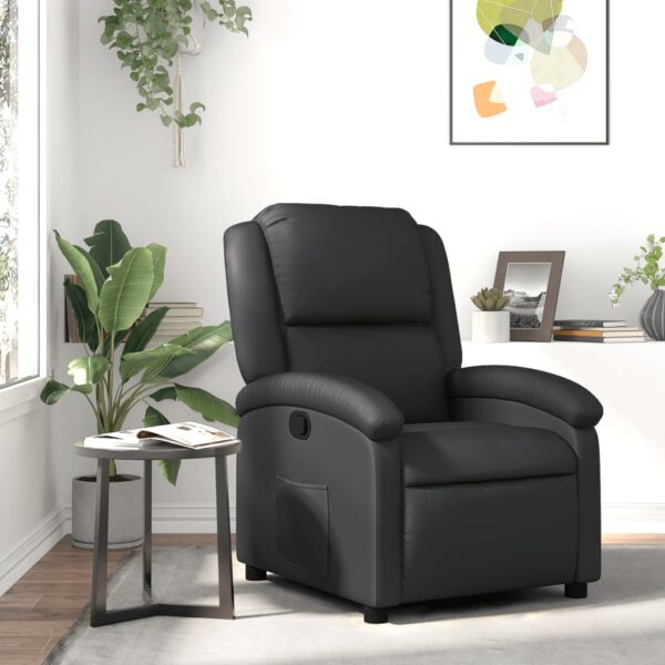 Recliner Chair Black Real Leather