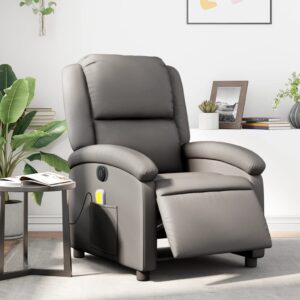 Electric Massage Recliner Chair Grey Real Leather