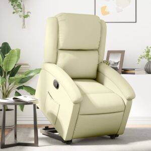 Stand up Recliner Chair Cream Real Leather