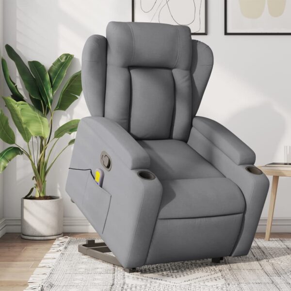 Stand up Massage Recliner Chair Light Grey Fabric